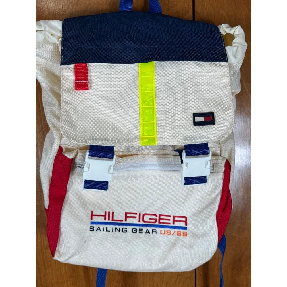 Vintage Rare Tommy Hilfiger Sailing Gear US/88 Backpack‎ Bag White